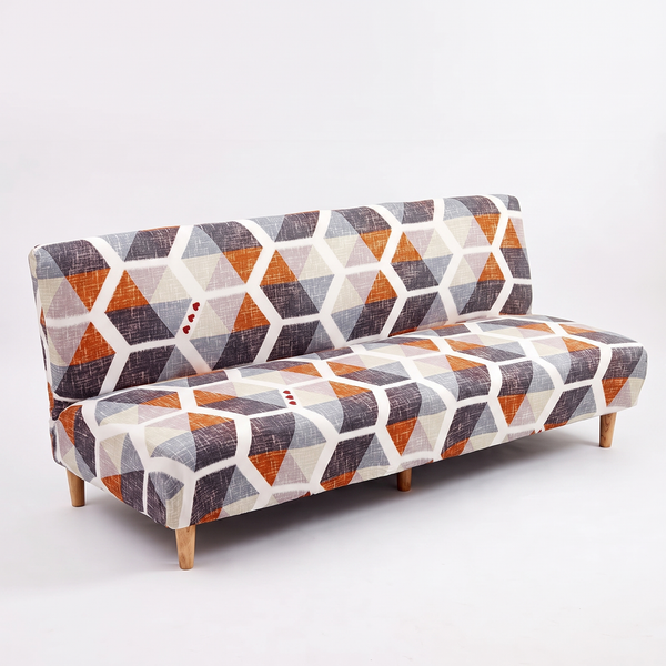 Stretch Sofa Slipcover – Grey Orange Hexagon Print Sofa Bed – product photo on a white background | Brivenzo