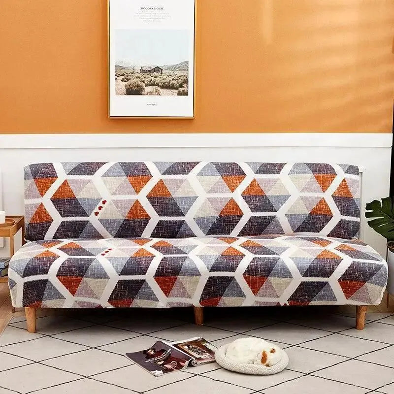 Stretch Sofa Slipcover – Grey Orange Hexagon Print Sofa Bed – product view 4 | Brivenzo