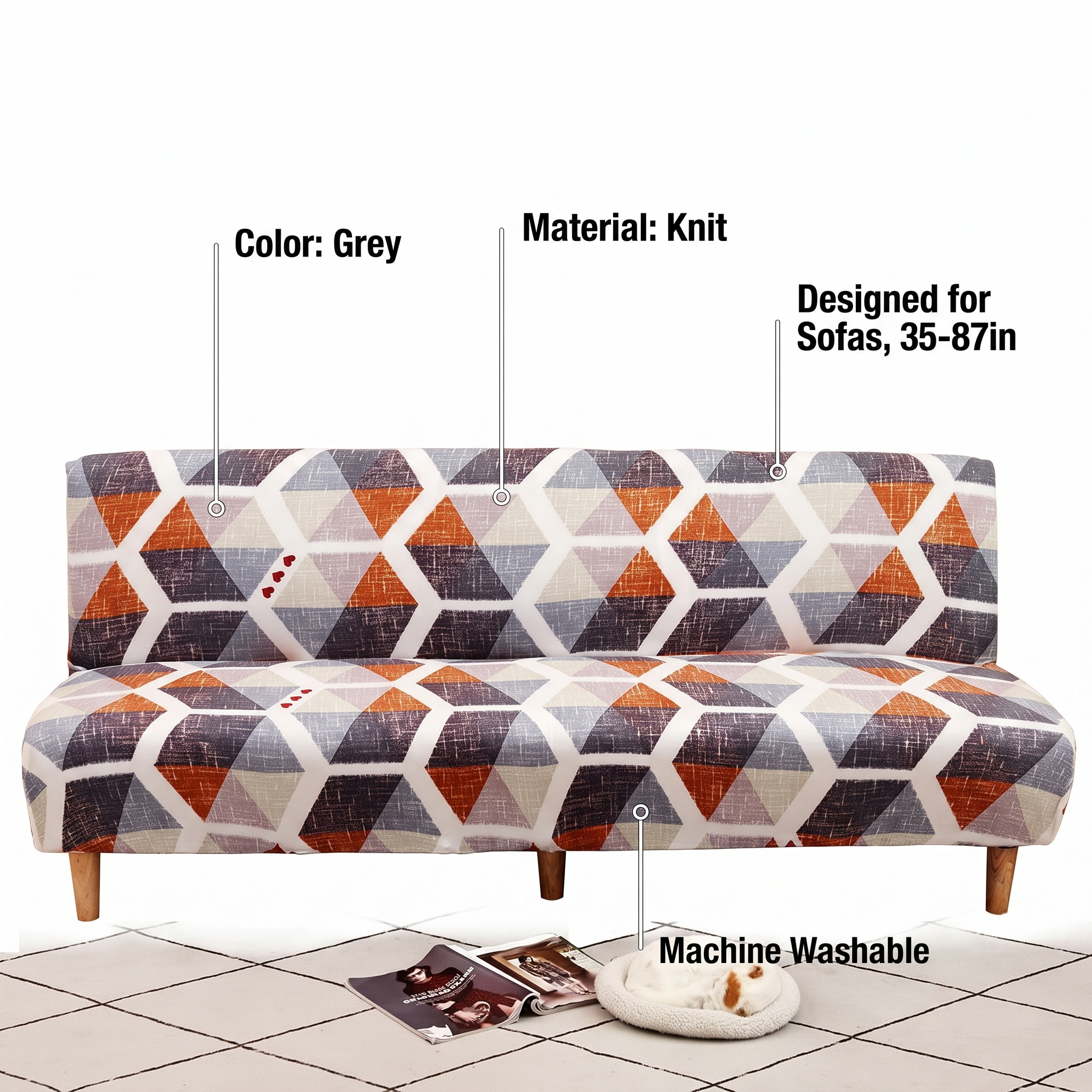 Stretch Sofa Slipcover – Grey Orange Hexagon Print Sofa Bed – features and specifications overview | Brivenzo