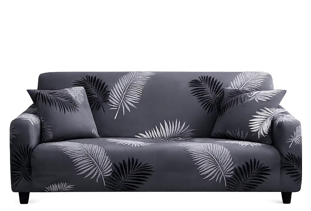 Stretch Sofa Slipcover – Grey Palm Leaf Print – product view 4 | Brivenzo