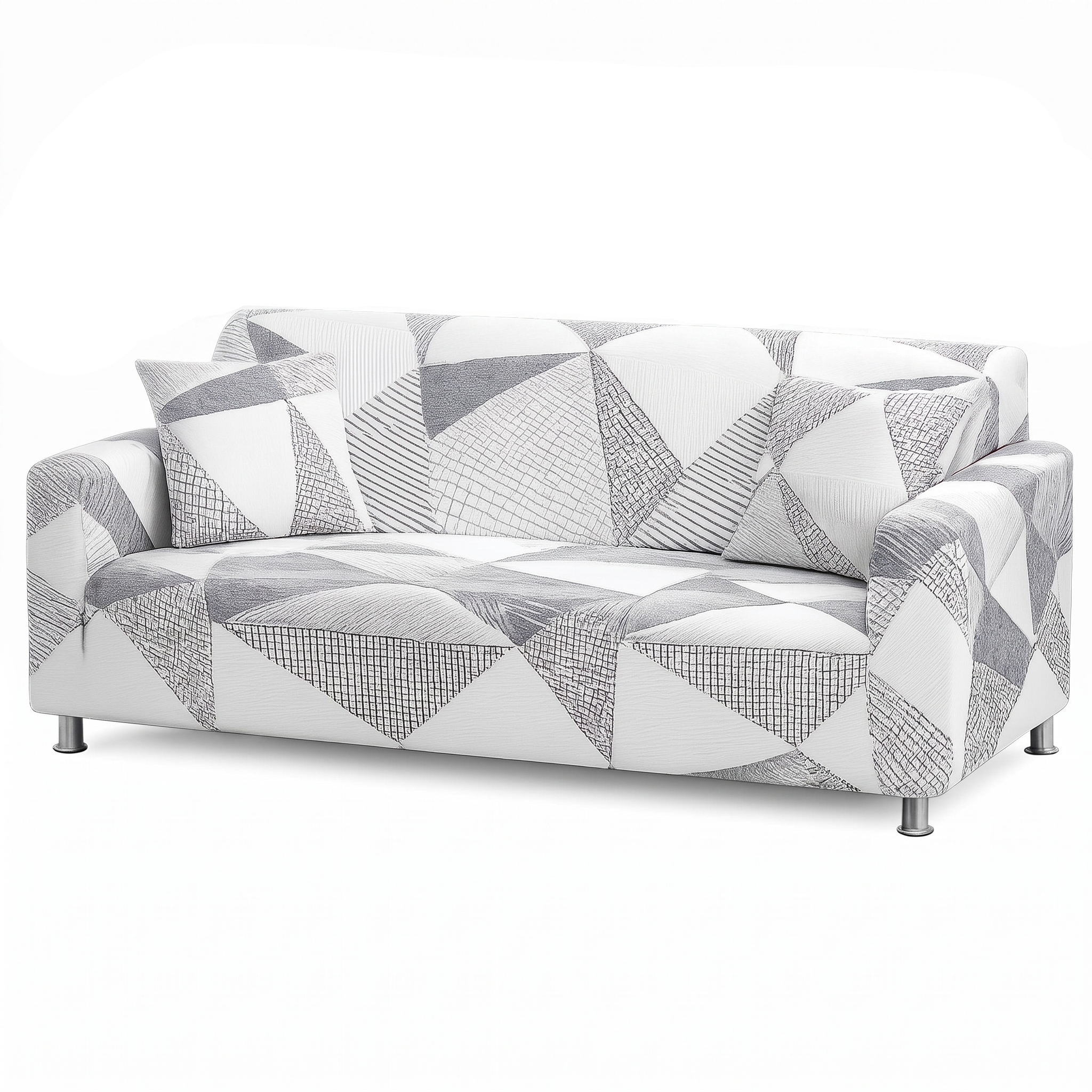 Stretch Sofa Slipcover – Grey Scandinavian Geometric Print – product photo on a white background | Brivenzo