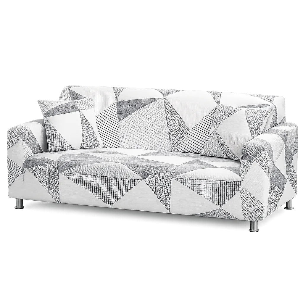 Stretch Sofa Slipcover – Grey Scandinavian Geometric Print – product view 4 | Brivenzo