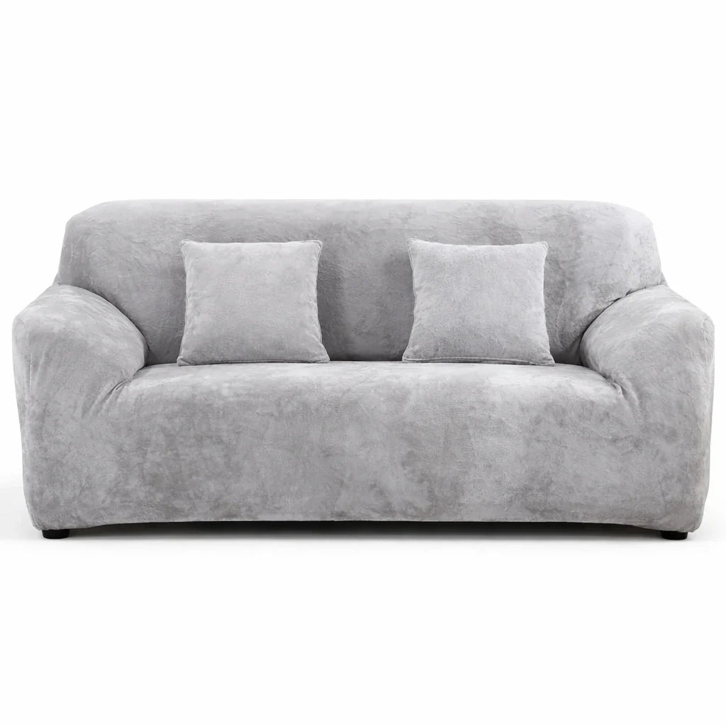 Stretch Sofa Slipcover – Grey Velvet – product view 4 | Brivenzo