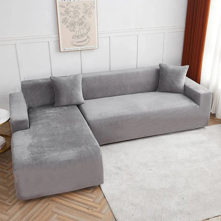 Stretch Sofa Slipcover – Grey Velvet – product view 8 | Brivenzo