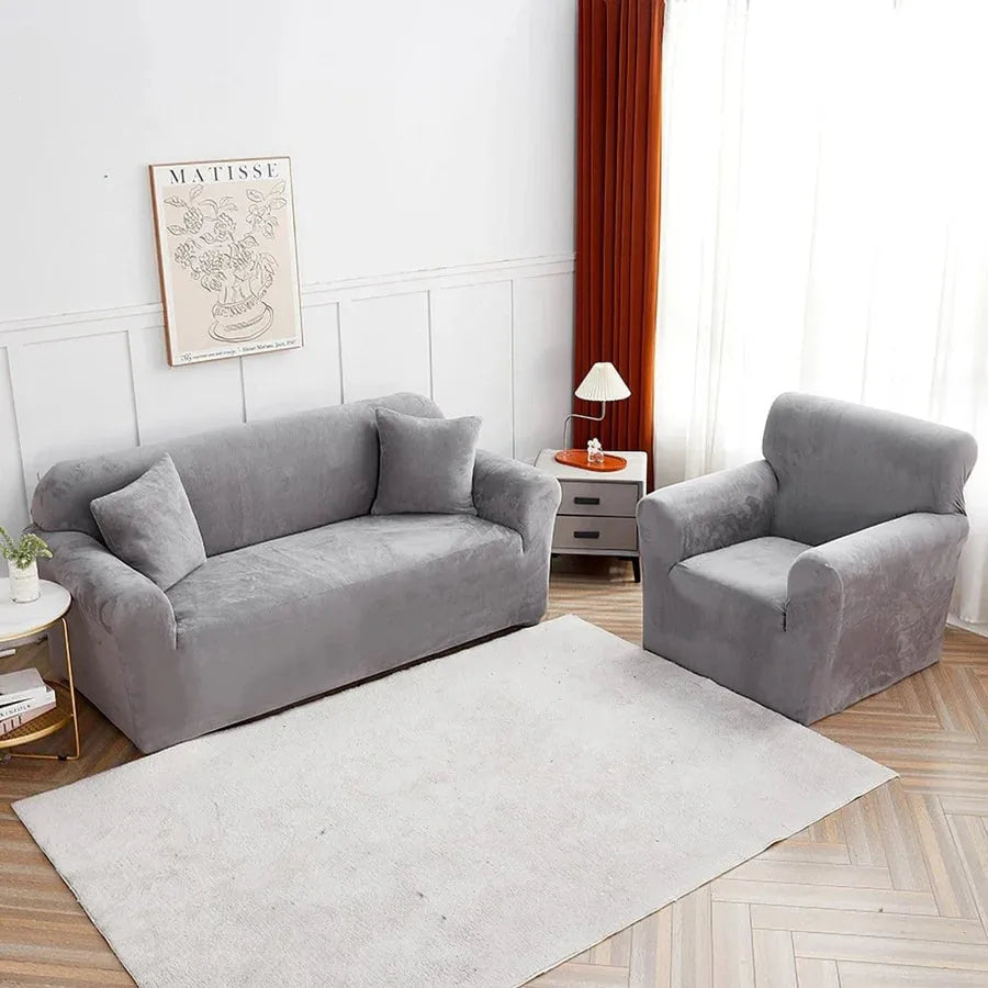 Stretch Sofa Slipcover – Grey Velvet – product view 9 | Brivenzo