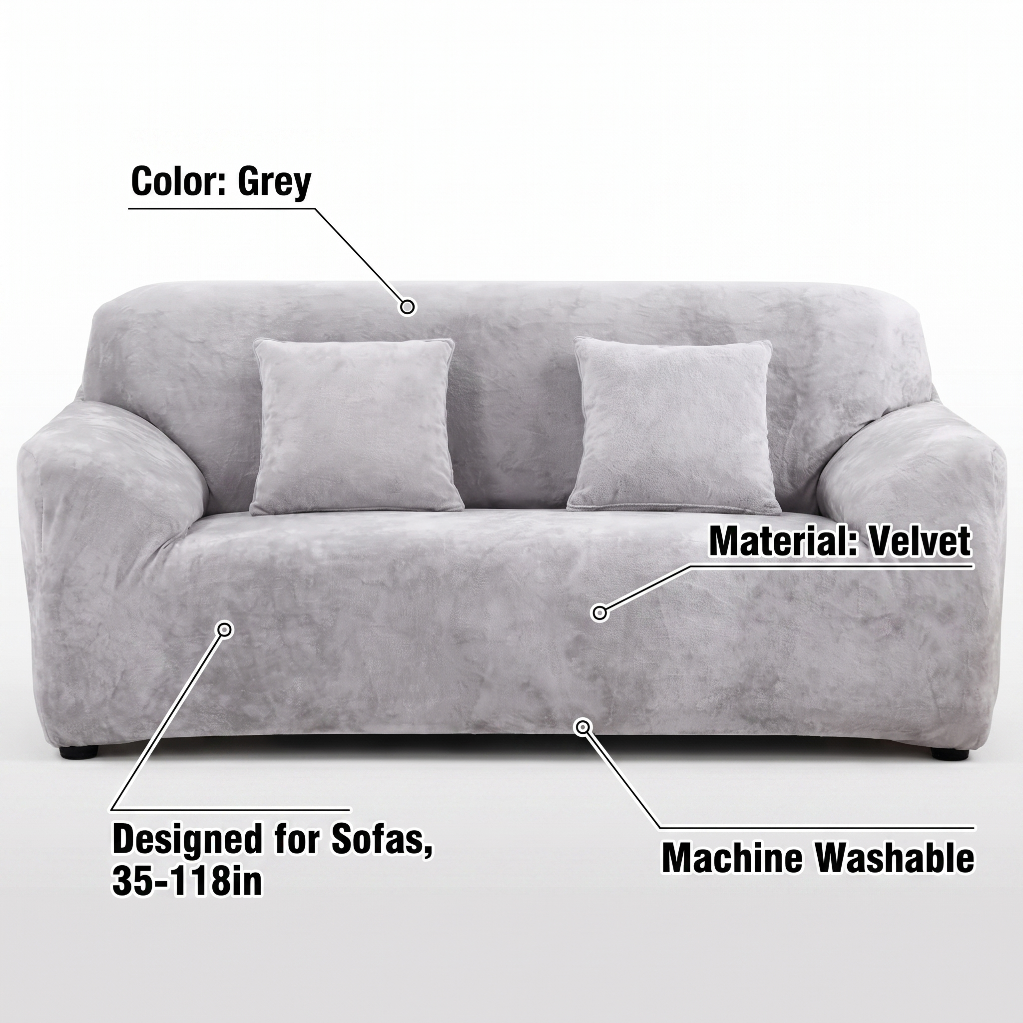 Stretch Sofa Slipcover – Grey Velvet – features and specifications overview | Brivenzo