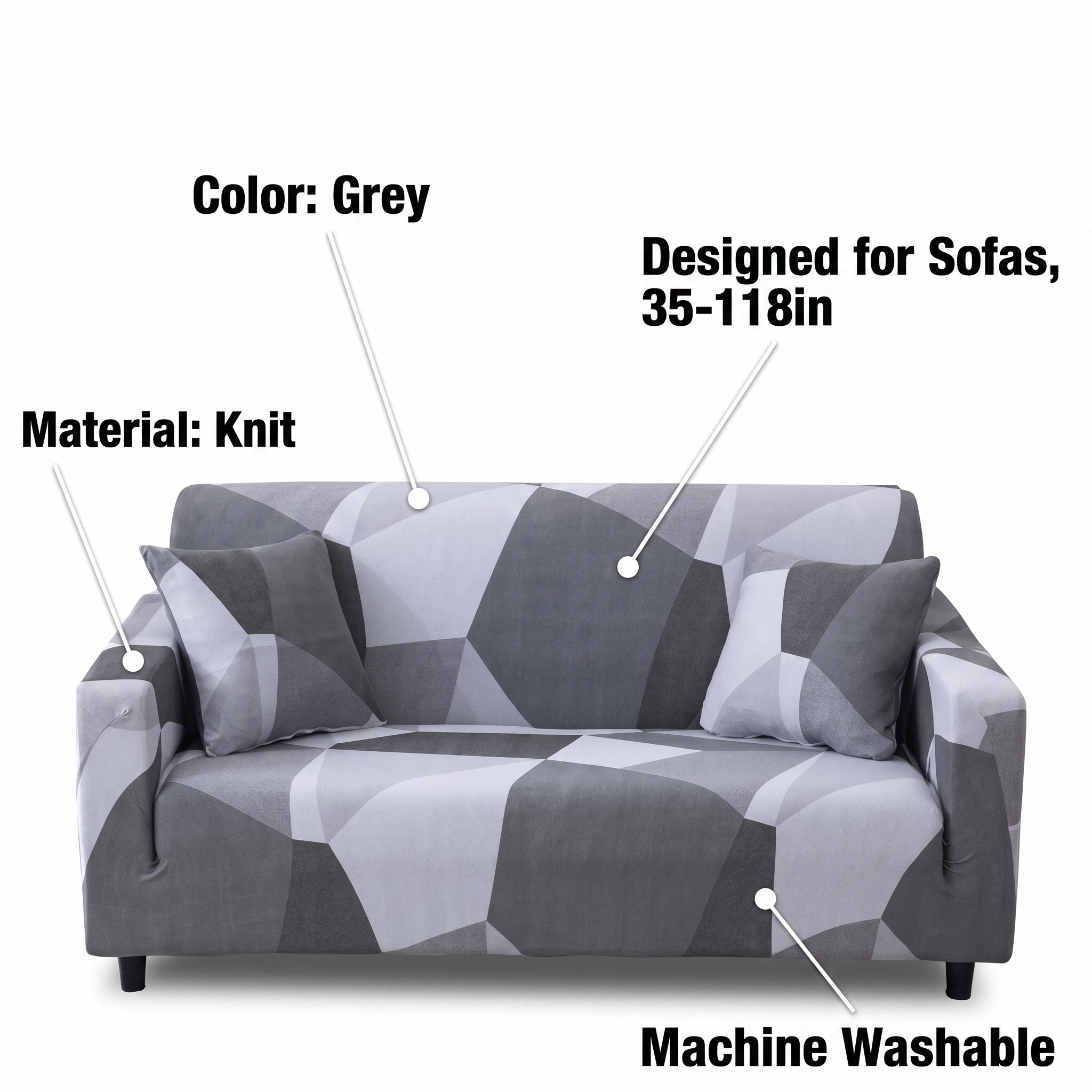 Stretch Sofa Slipcover – Grey White Geometric Crystal Print – features and specifications overview | Brivenzo