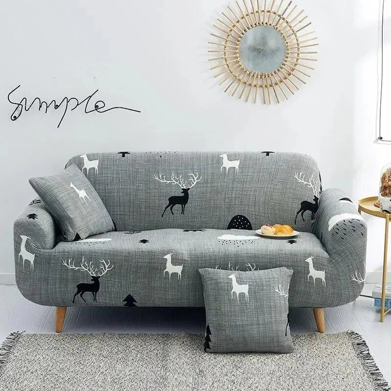 Stretch Sofa Slipcover – Grey Woodland Deer Print – product view 4 | Brivenzo