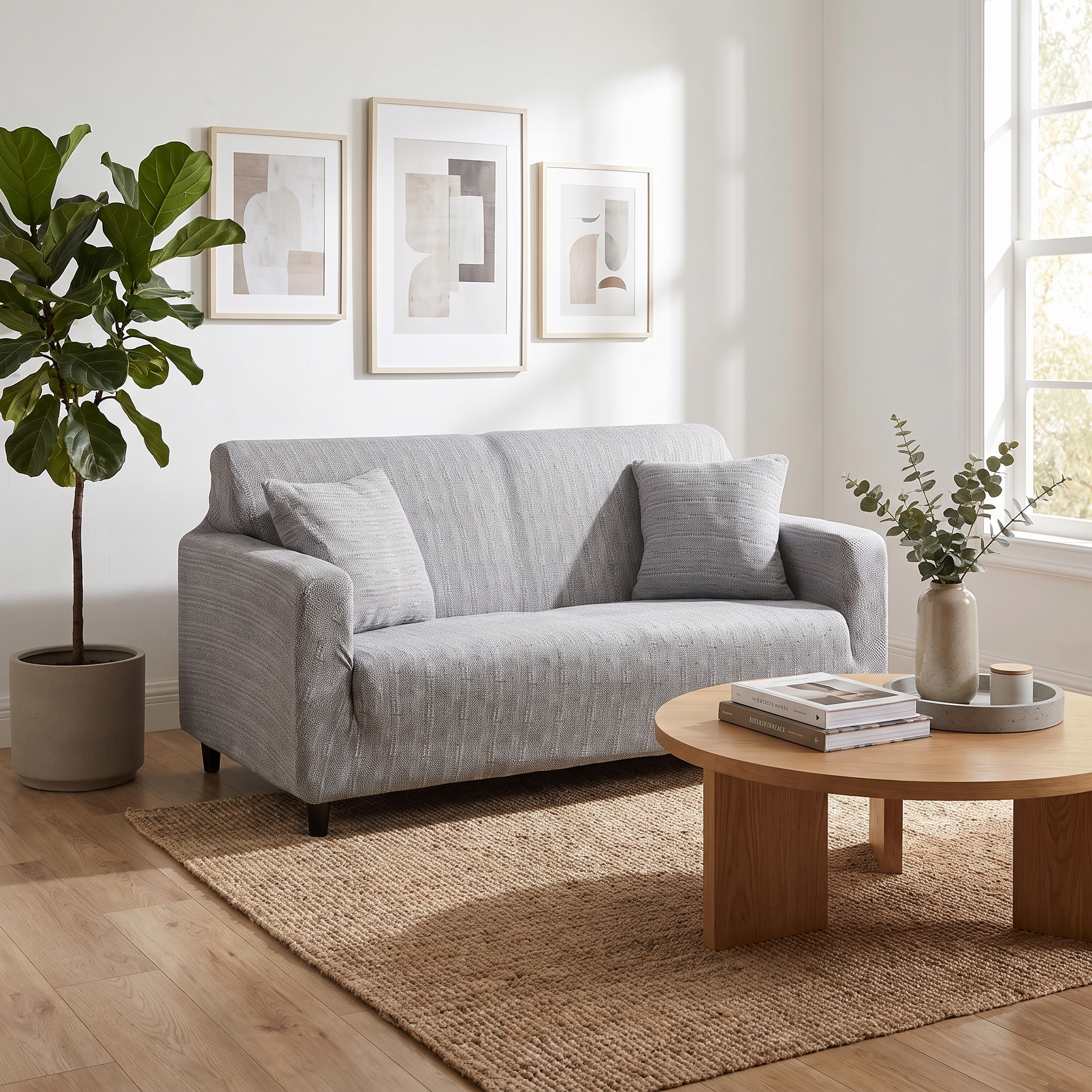 Stretch Sofa Slipcover – Grey Woven Texture – product view 5 | Brivenzo