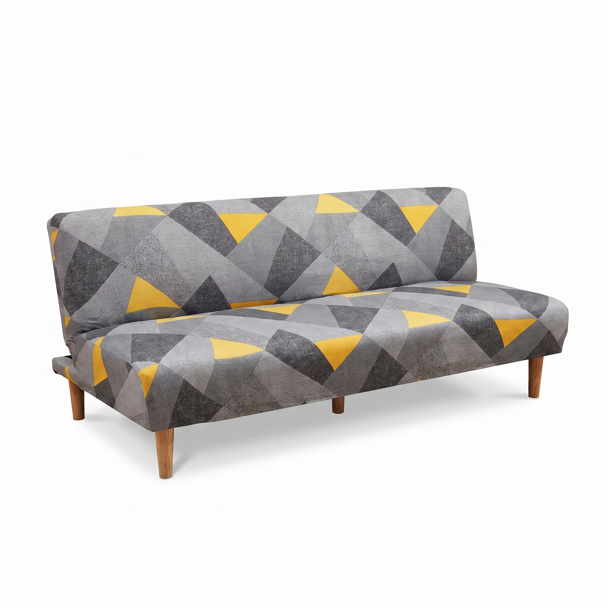 Stretch Sofa Slipcover – Grey Yellow Geometric Triangle Print Sofa Bed – product photo on a white background | Brivenzo