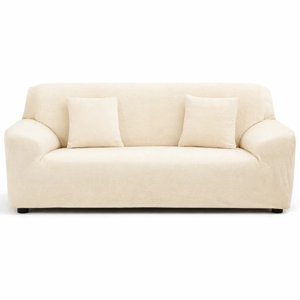 Stretch Sofa Slipcover – Ivory Velvet – product view 4 | Brivenzo