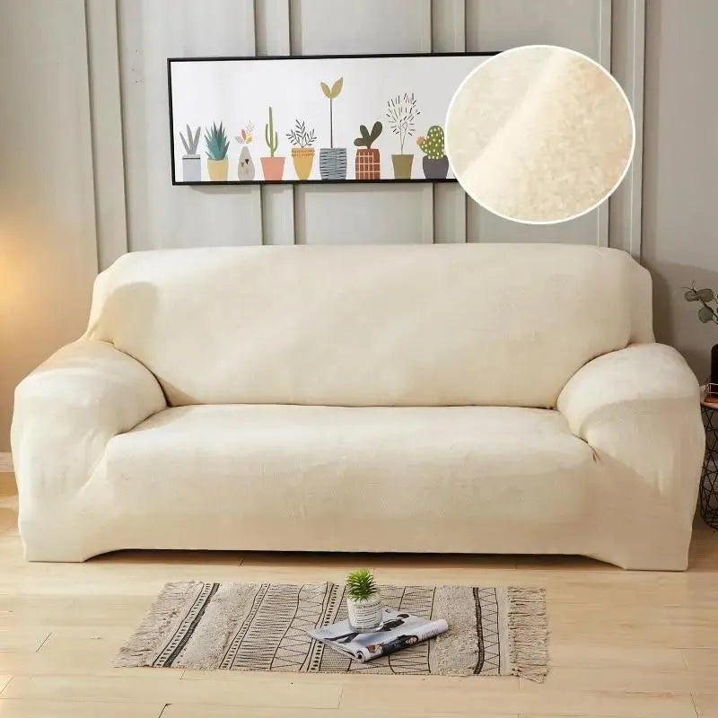 Stretch Sofa Slipcover – Ivory Velvet – product view 6 | Brivenzo