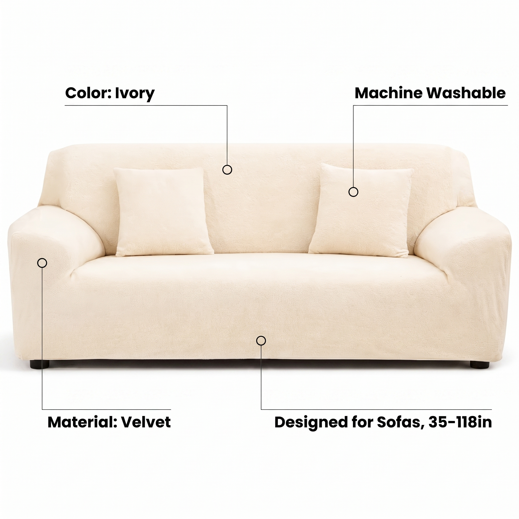 Stretch Sofa Slipcover – Ivory Velvet – features and specifications overview | Brivenzo