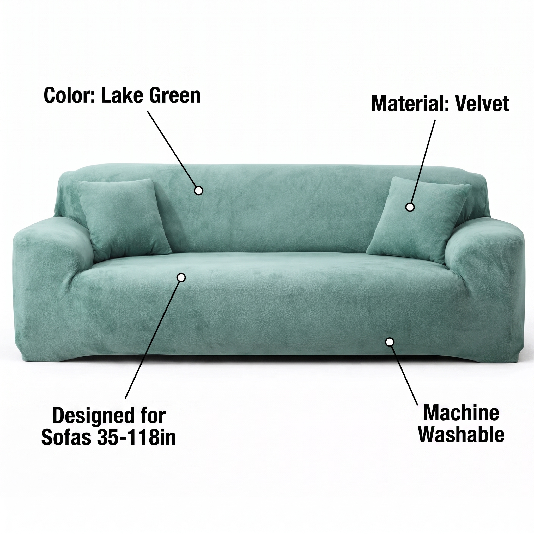 Stretch Sofa Slipcover – Lake Green Velvet – features and specifications overview | Brivenzo