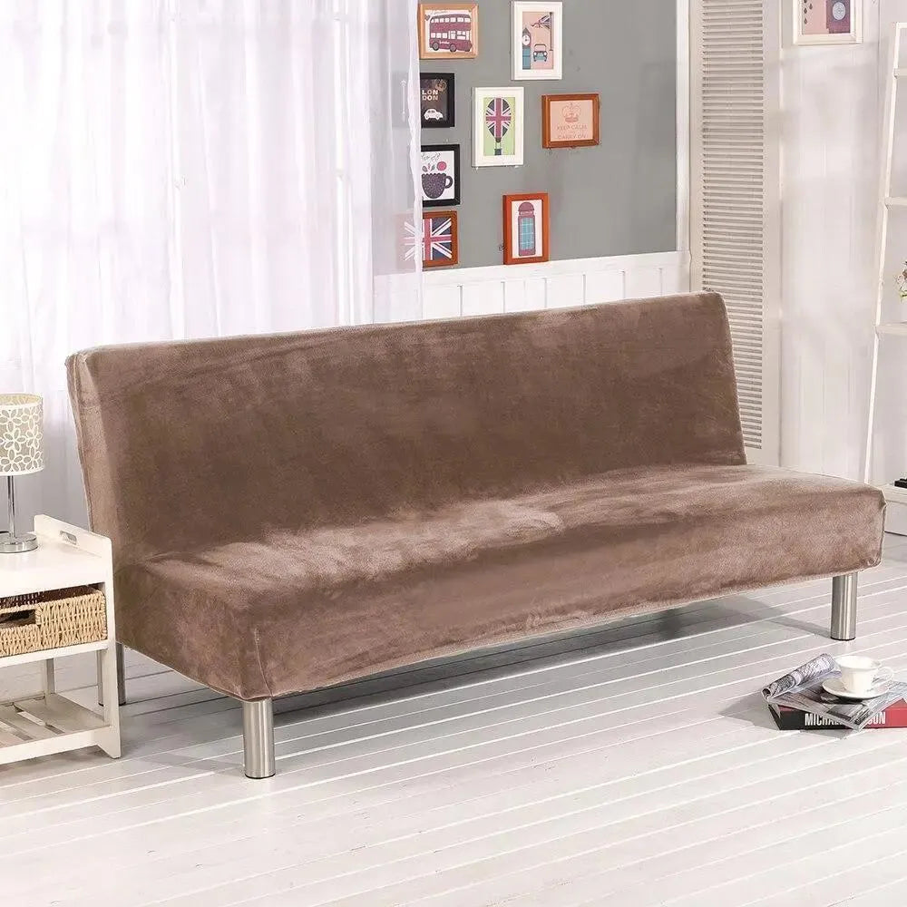 Stretch Sofa Slipcover – Light Brown Velvet Sofa Bed – product view 4 | Brivenzo