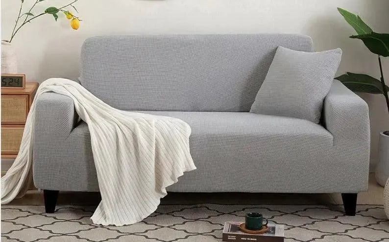 Stretch Sofa Slipcover – Light Grey Ribbed Stretch Fabric – product view 5 | Brivenzo