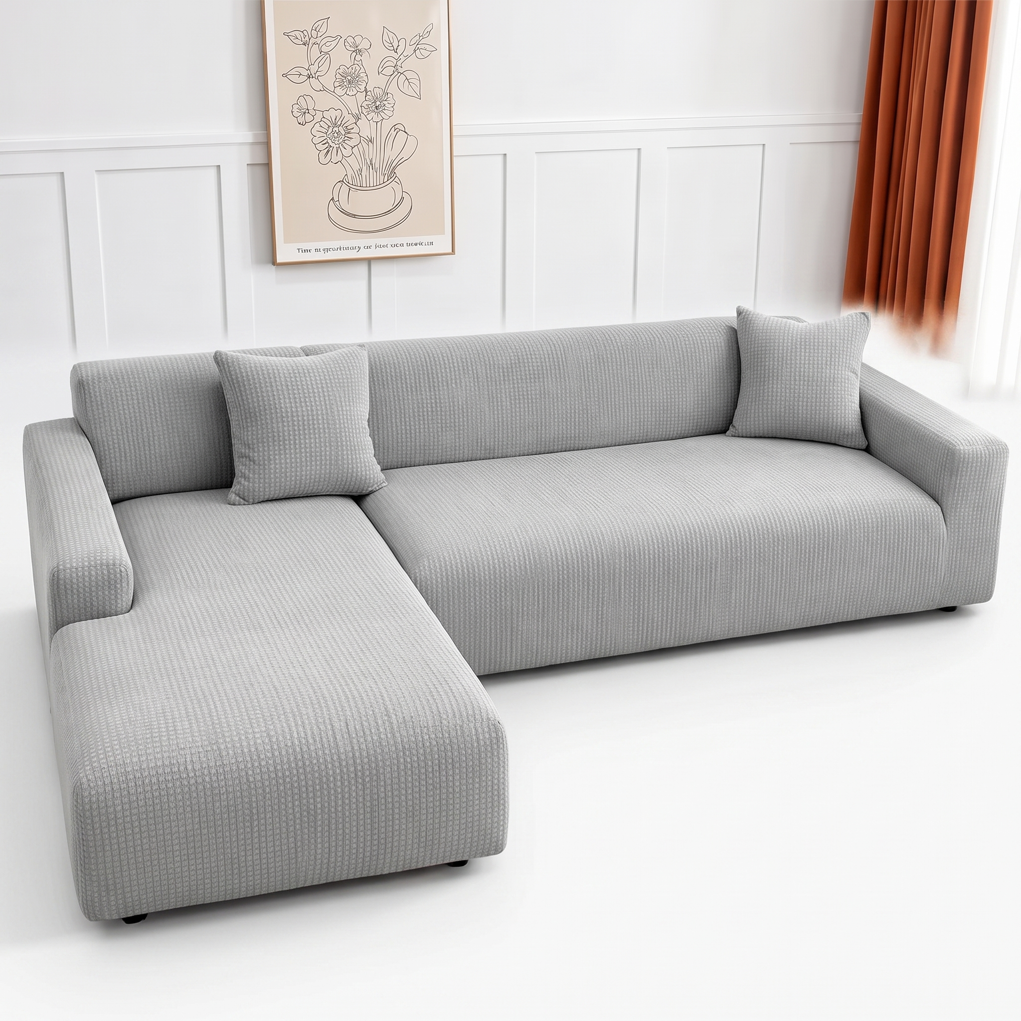 Stretch Sofa Slipcover – Light Grey Ribbed Stretch Fabric – product view 7 | Brivenzo