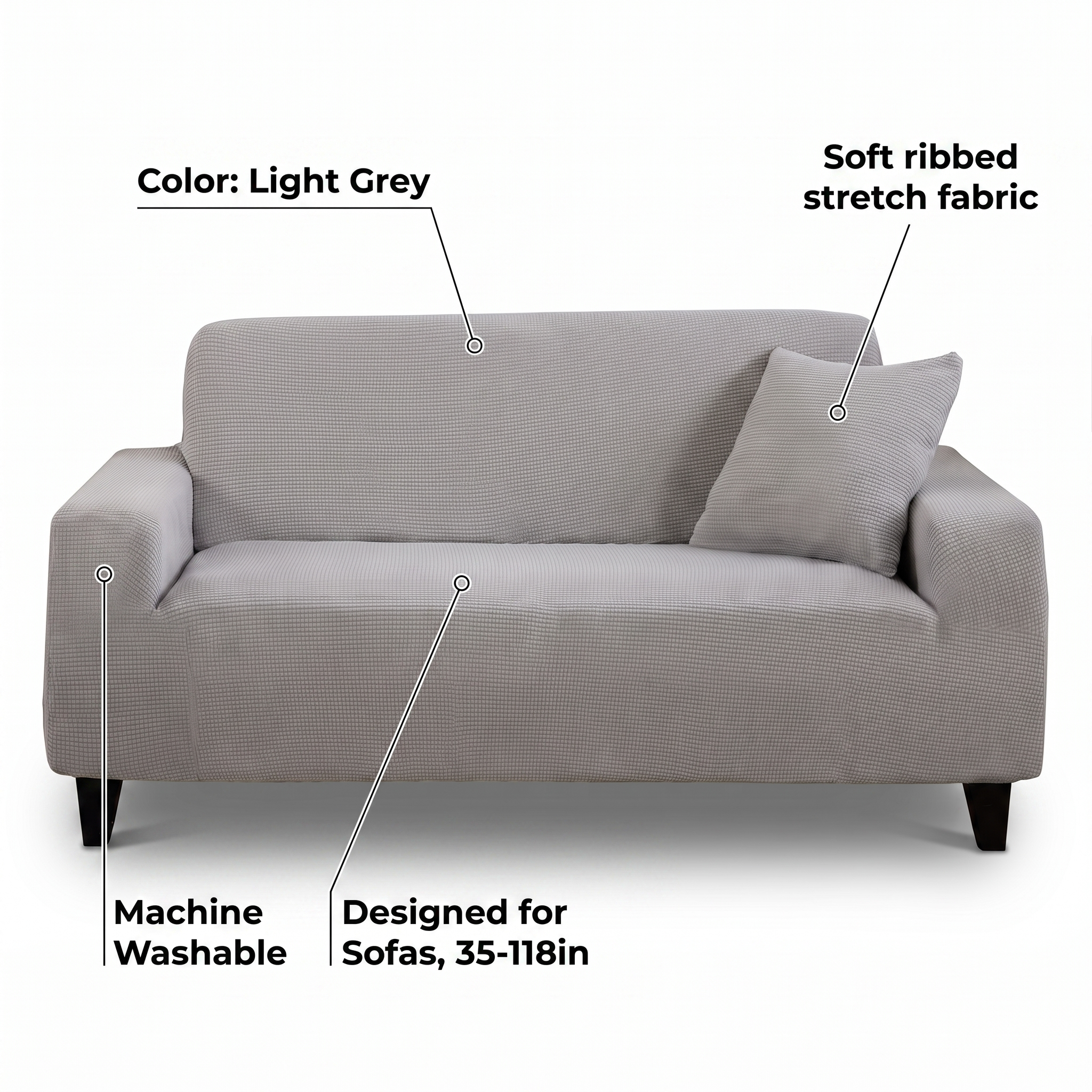 Stretch Sofa Slipcover – Light Grey Ribbed Stretch Fabric – features and specifications overview | Brivenzo