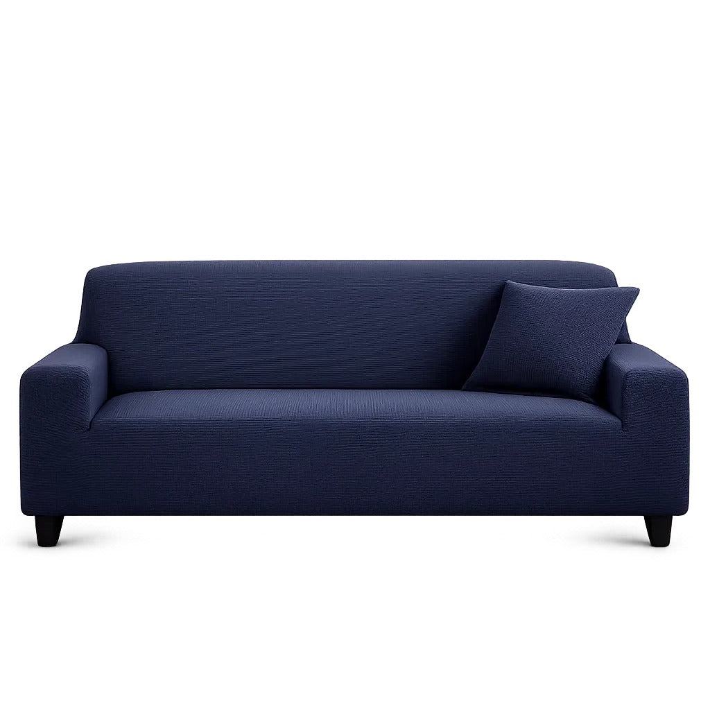 Stretch Sofa Slipcover – Midnight Blue Ribbed Stretch Fabric – product view 1 | Brivenzo