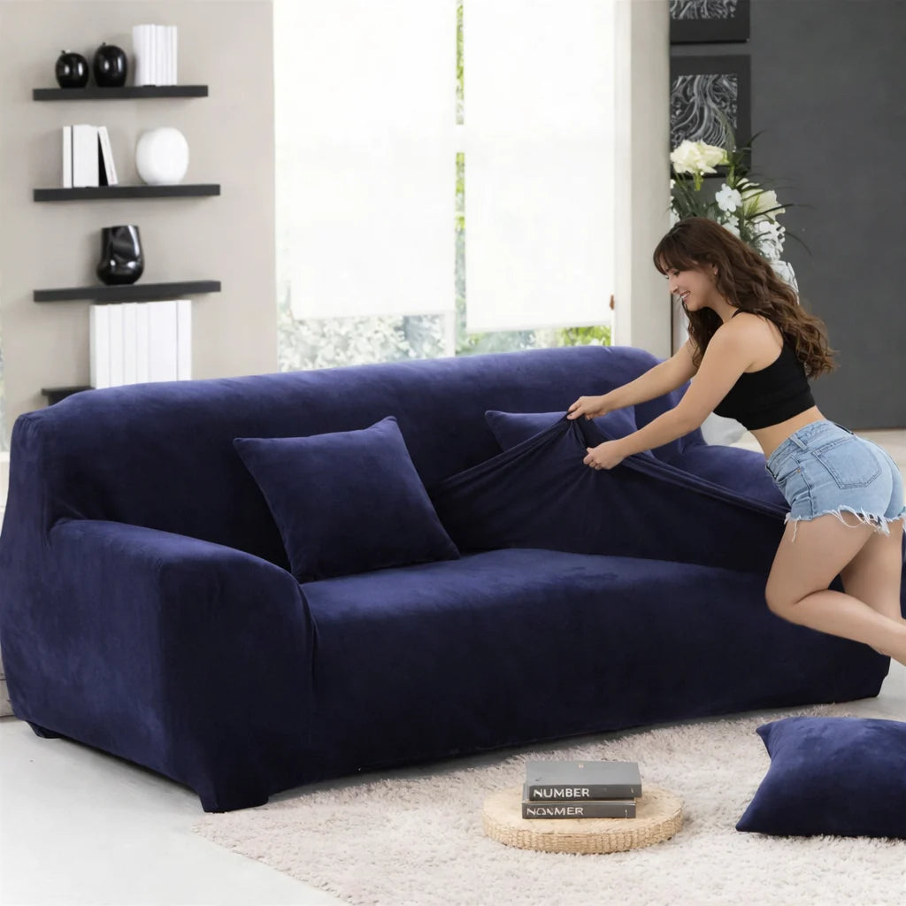 Stretch Sofa Slipcover – Midnight Blue Velvet – product view 6 | Brivenzo