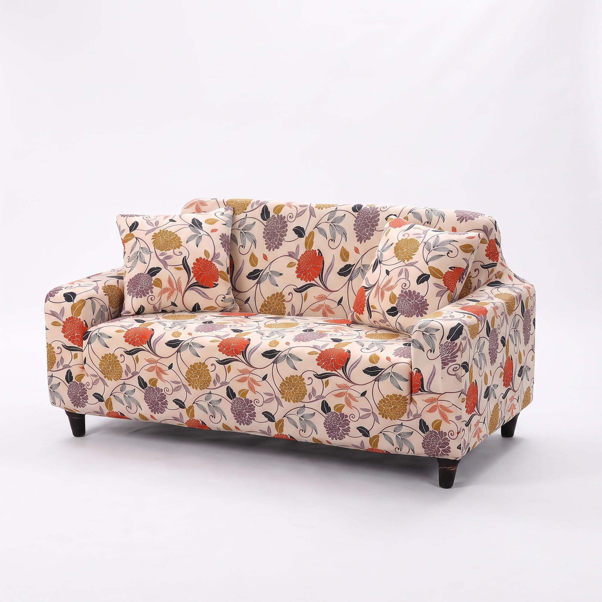 Stretch Sofa Slipcover – Multicolor Dahlia Floral Print – product photo on a white background | Brivenzo