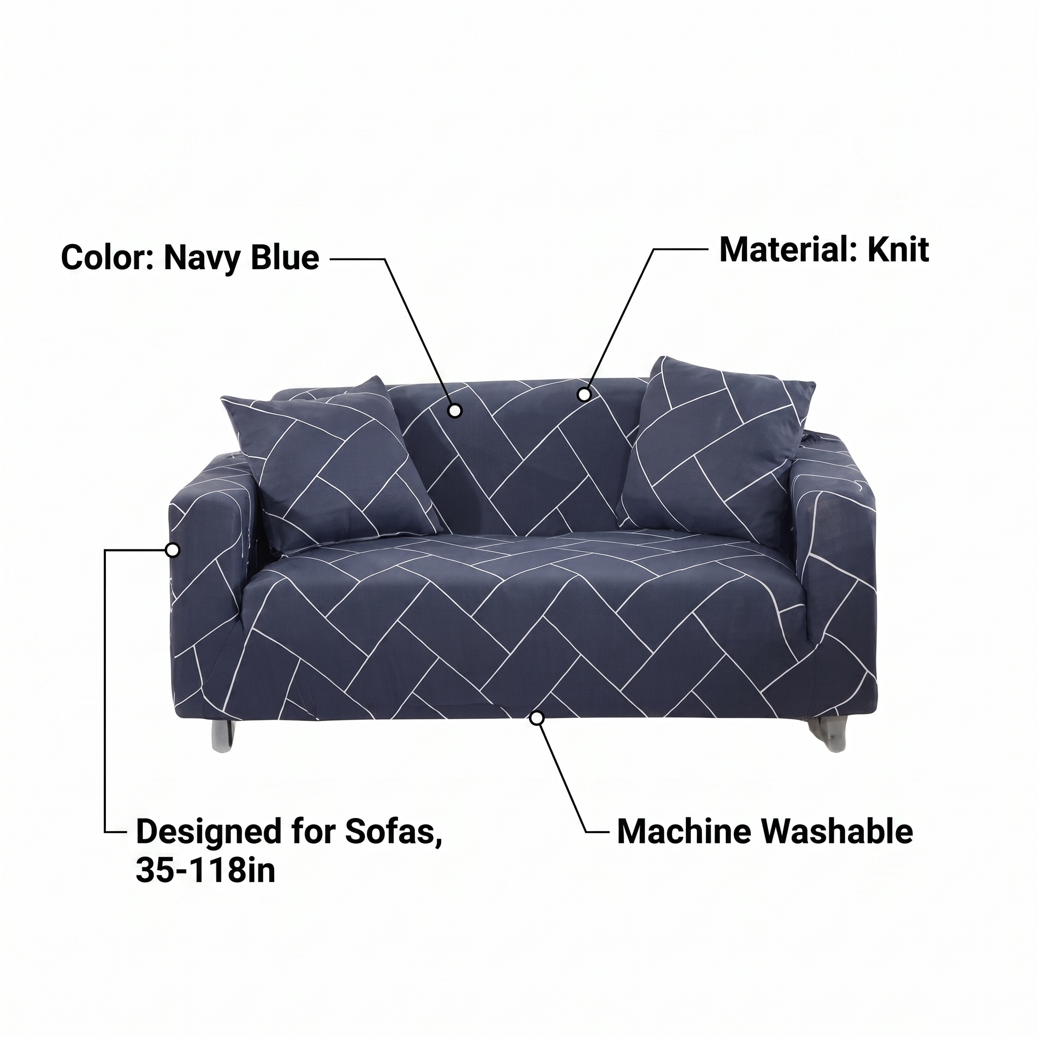 Stretch Sofa Slipcover – Navy Blue Geometric Brick Print – features and specifications overview | Brivenzo