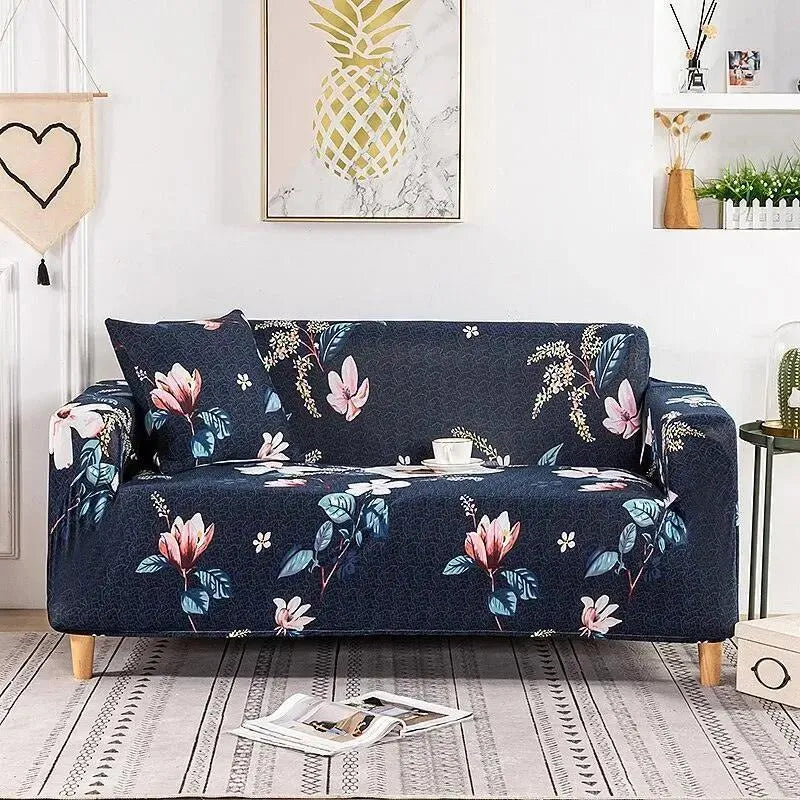 Stretch Sofa Slipcover – Navy Floral Print – product view 4 | Brivenzo