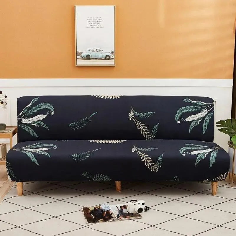 Stretch Sofa Slipcover – Navy Green Leaf Print Sofa Bed – product view 4 | Brivenzo