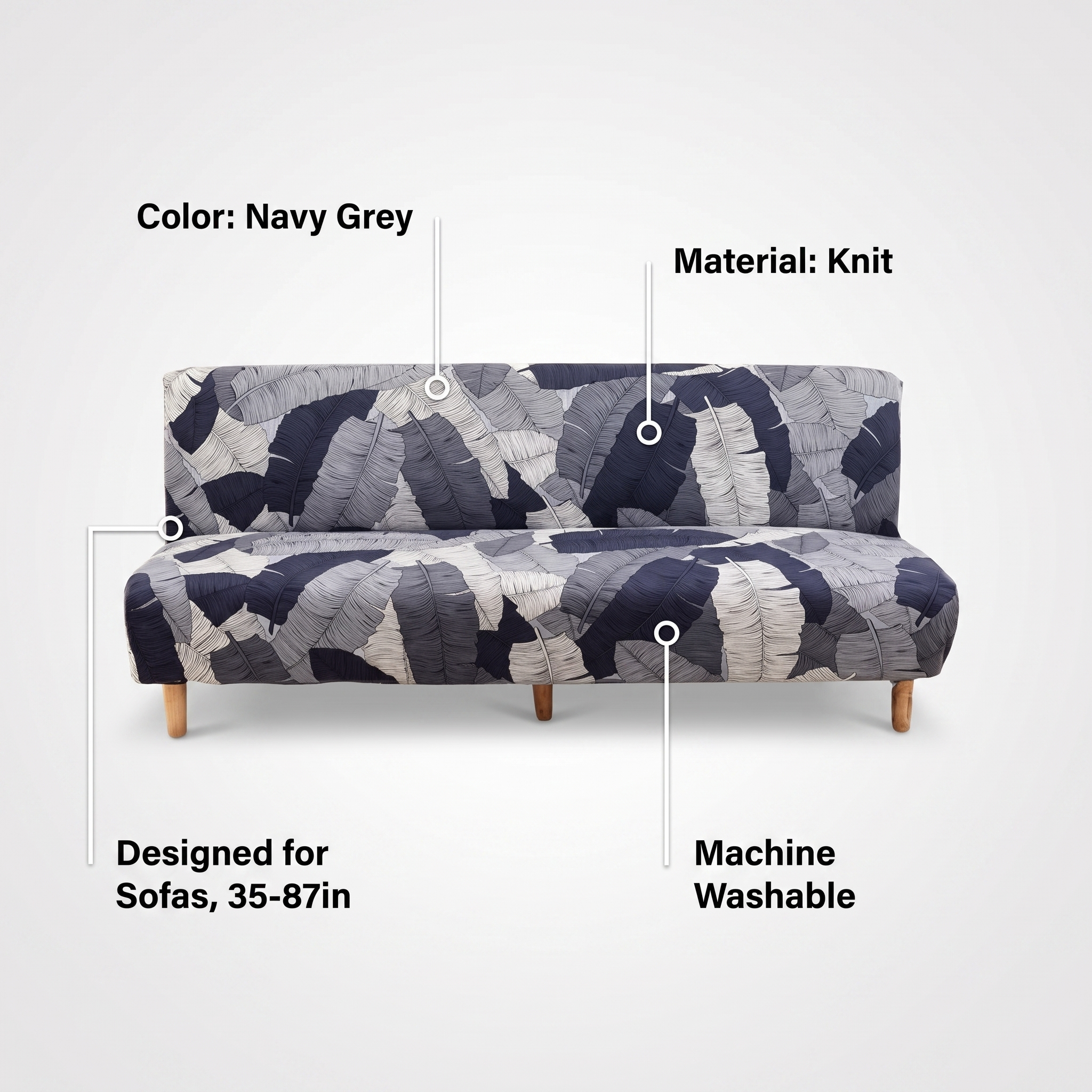 Stretch Sofa Slipcover – Navy Grey Palm Leaf Print Sofa Bed – features and specifications overview | Brivenzo