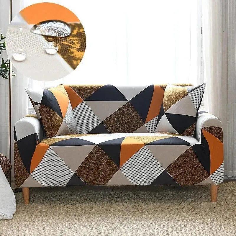 Stretch Sofa Slipcover – Navy Orange Geometric Triangle Print – product view 4 | Brivenzo