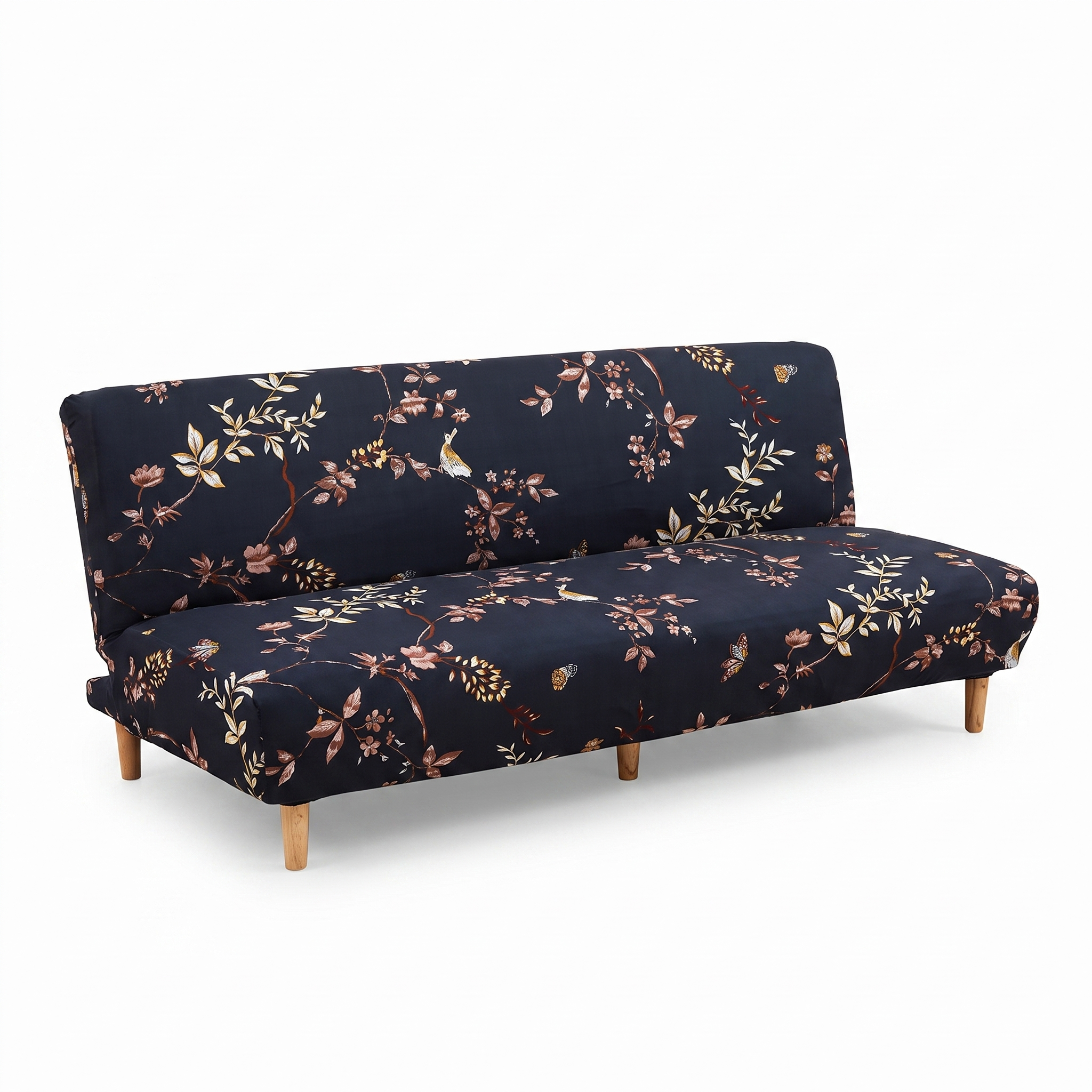 Stretch Sofa Slipcover – Navy Pink Floral Print Sofa Bed – product photo on a white background | Brivenzo