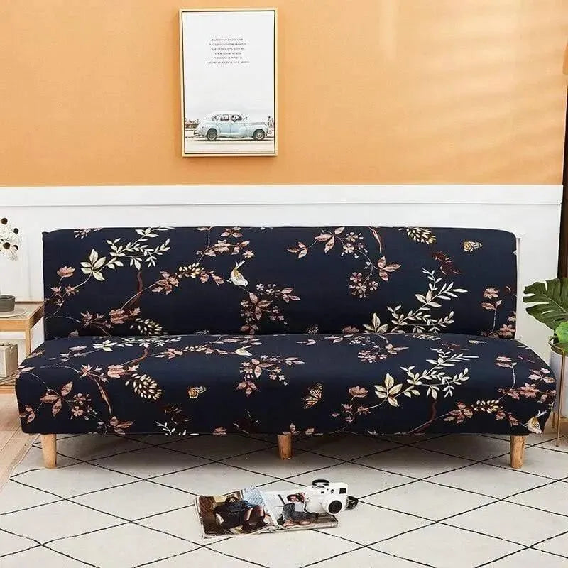 Stretch Sofa Slipcover – Navy Pink Floral Print Sofa Bed – product view 4 | Brivenzo
