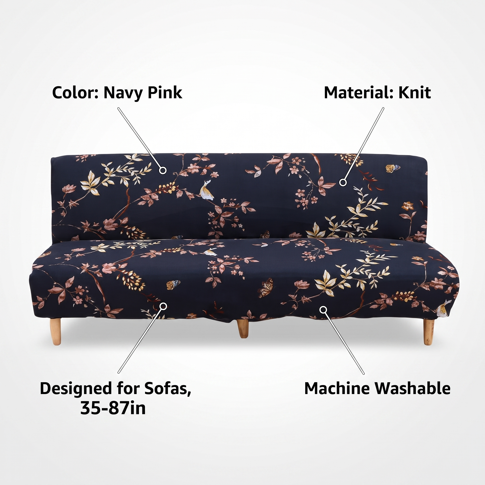 Stretch Sofa Slipcover – Navy Pink Floral Print Sofa Bed – features and specifications overview | Brivenzo