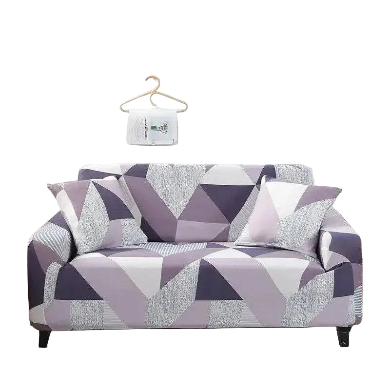Stretch Sofa Slipcover – Purple Geometric Mosaic Print – product view 4 | Brivenzo
