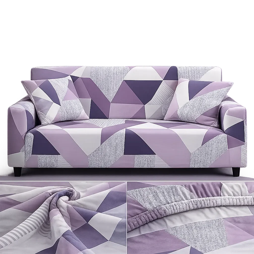 Stretch Sofa Slipcover – Purple Geometric Mosaic Print – product view 5 | Brivenzo