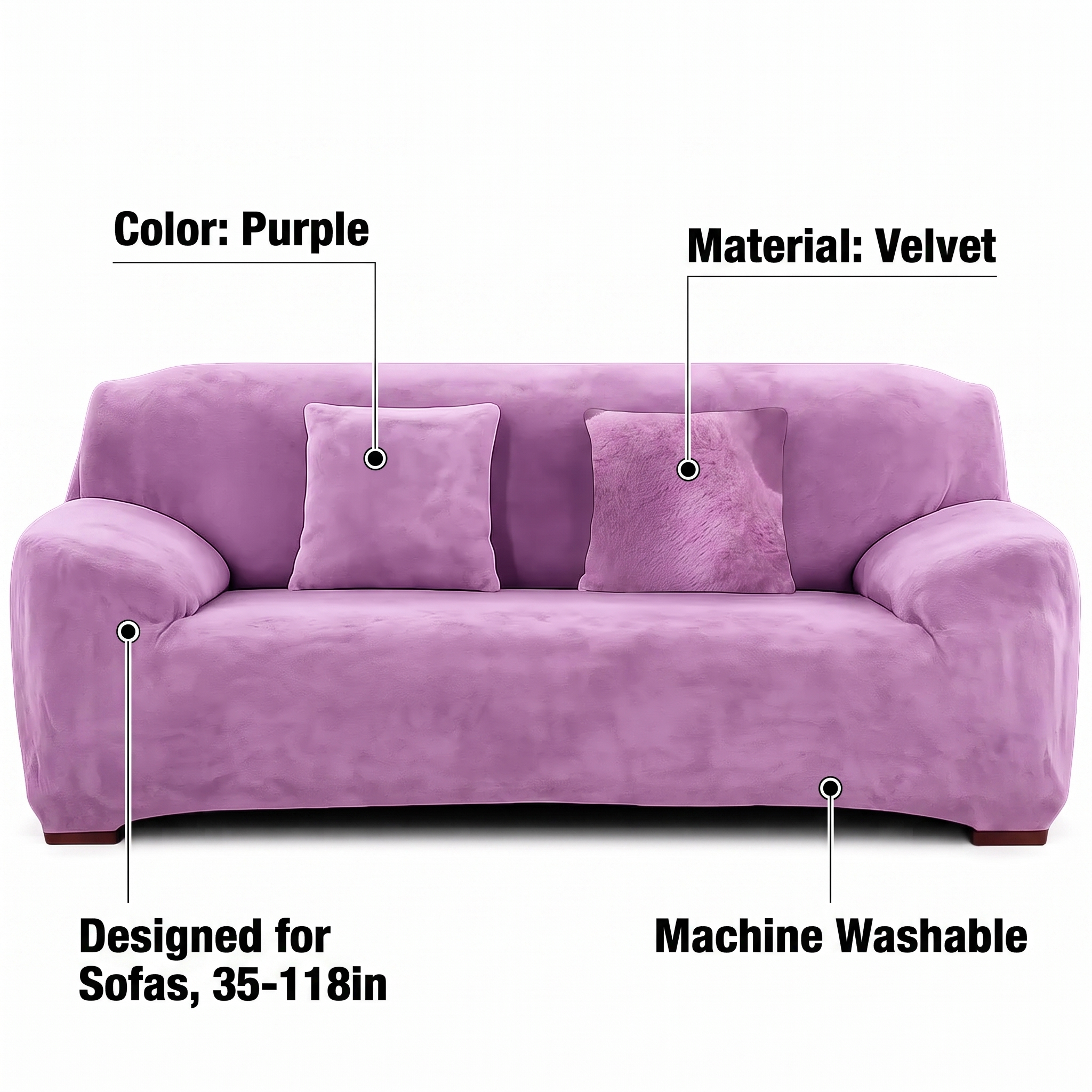 Stretch Sofa Slipcover – Purple Velvet – features and specifications overview | Brivenzo