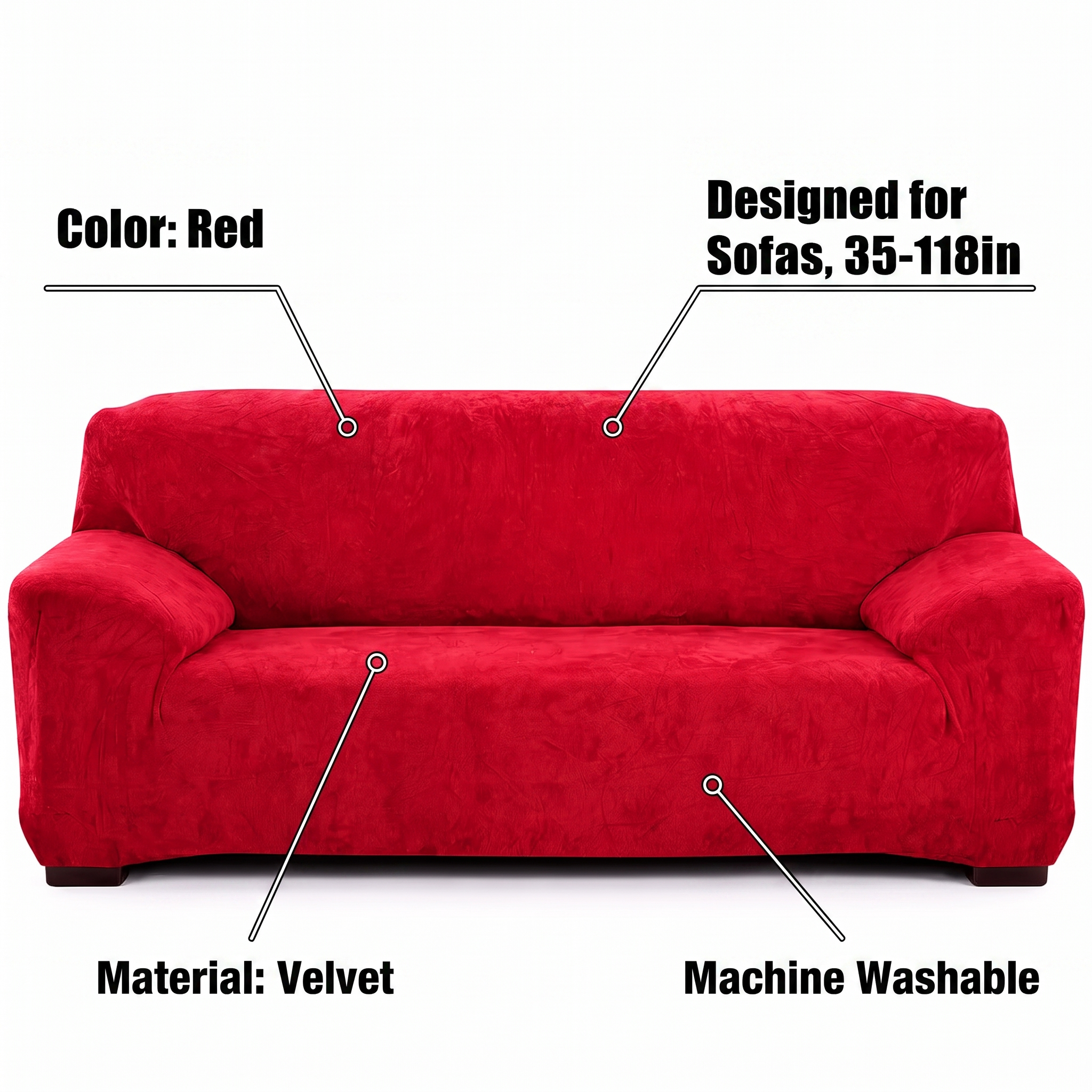 Stretch Sofa Slipcover – Red Velvet – features and specifications overview | Brivenzo