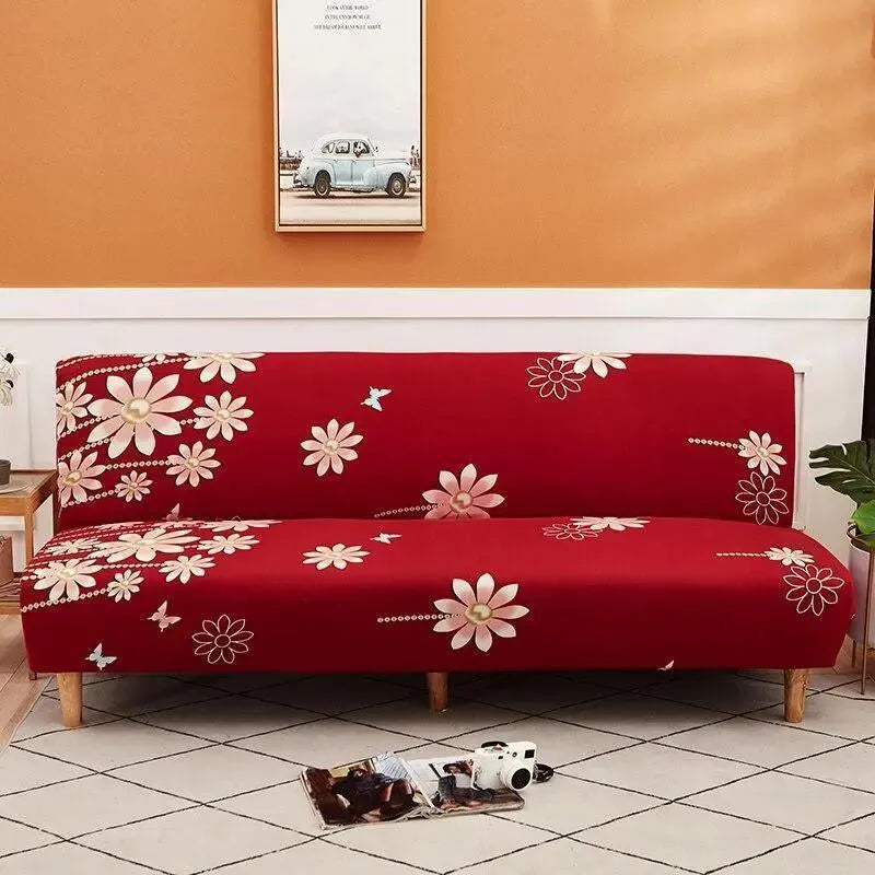 Stretch Sofa Slipcover – Red White Floral Print Sofa Bed – product view 4 | Brivenzo