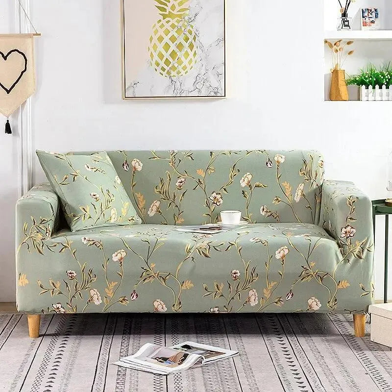 Stretch Sofa Slipcover – Sage Green Floral Print – product view 4 | Brivenzo