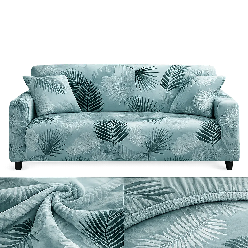 Stretch Sofa Slipcover – Sage Green Palm Leaf Print – product view 4 | Brivenzo