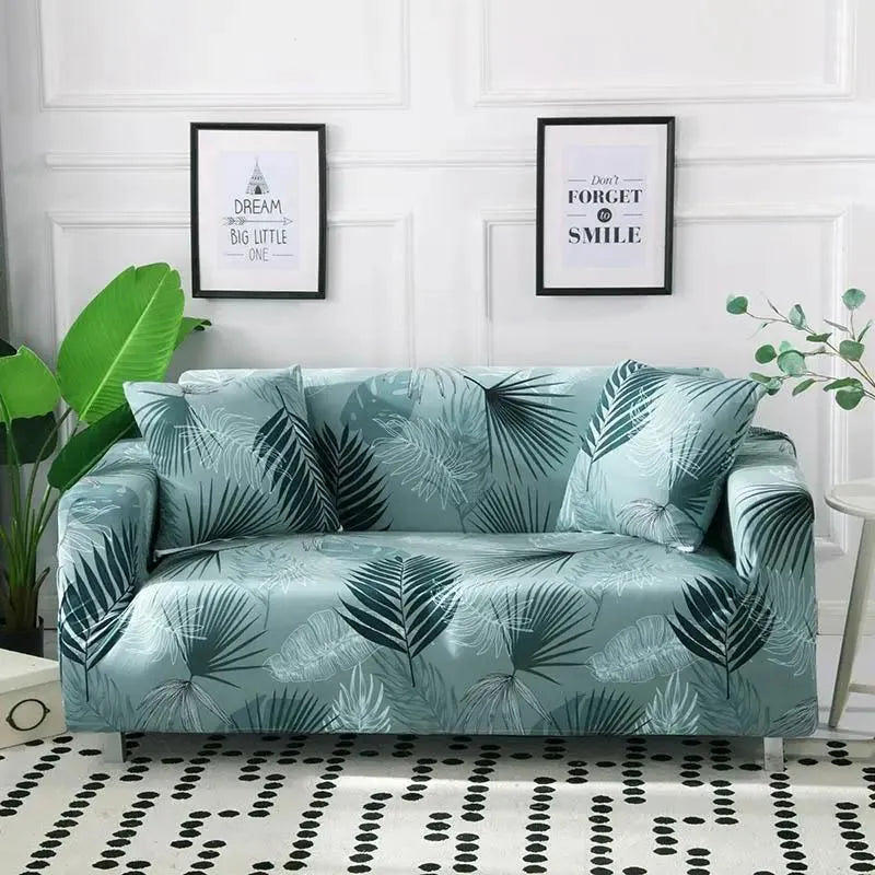 Stretch Sofa Slipcover – Sage Green Palm Leaf Print – product view 5 | Brivenzo