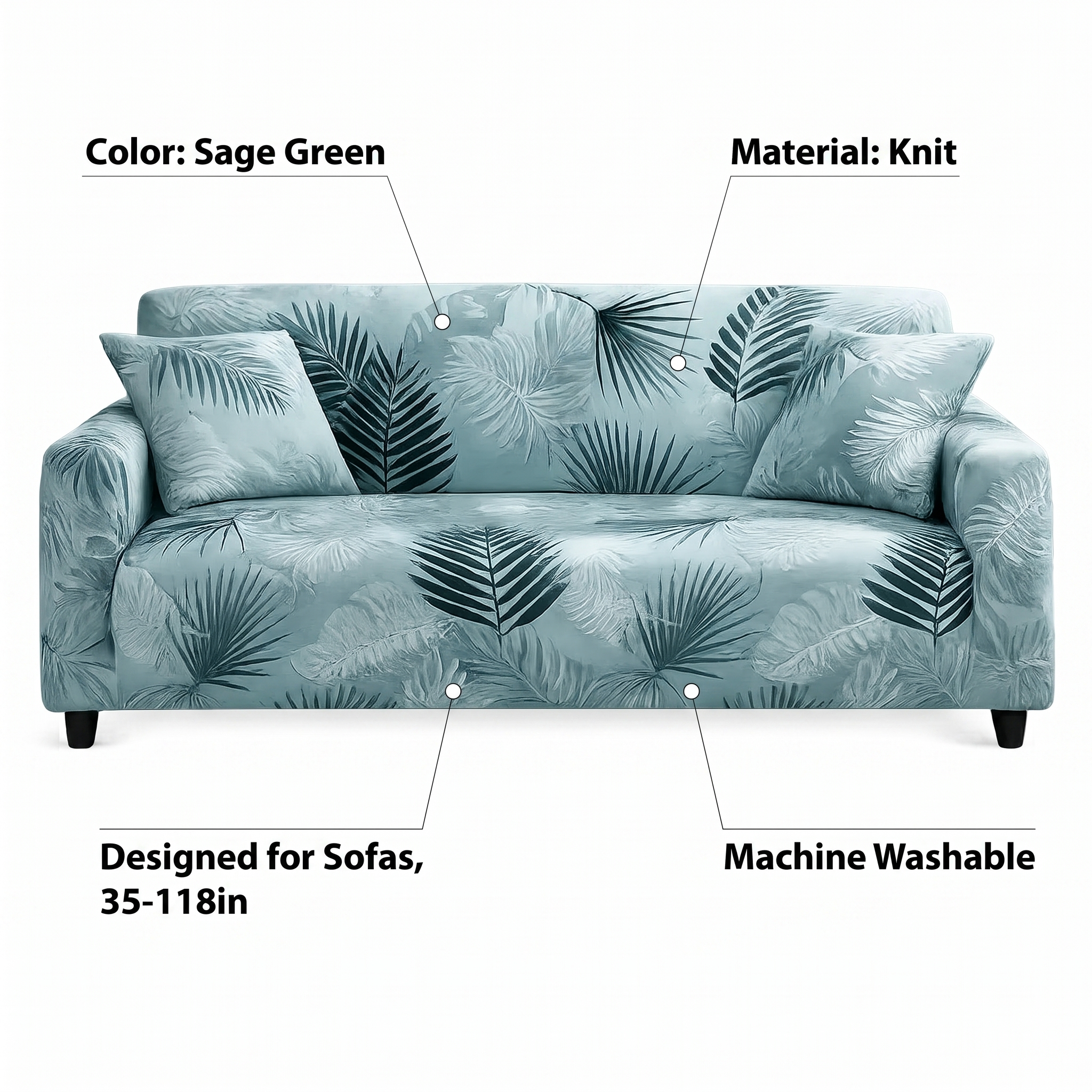 Stretch Sofa Slipcover – Sage Green Palm Leaf Print – features and specifications overview | Brivenzo
