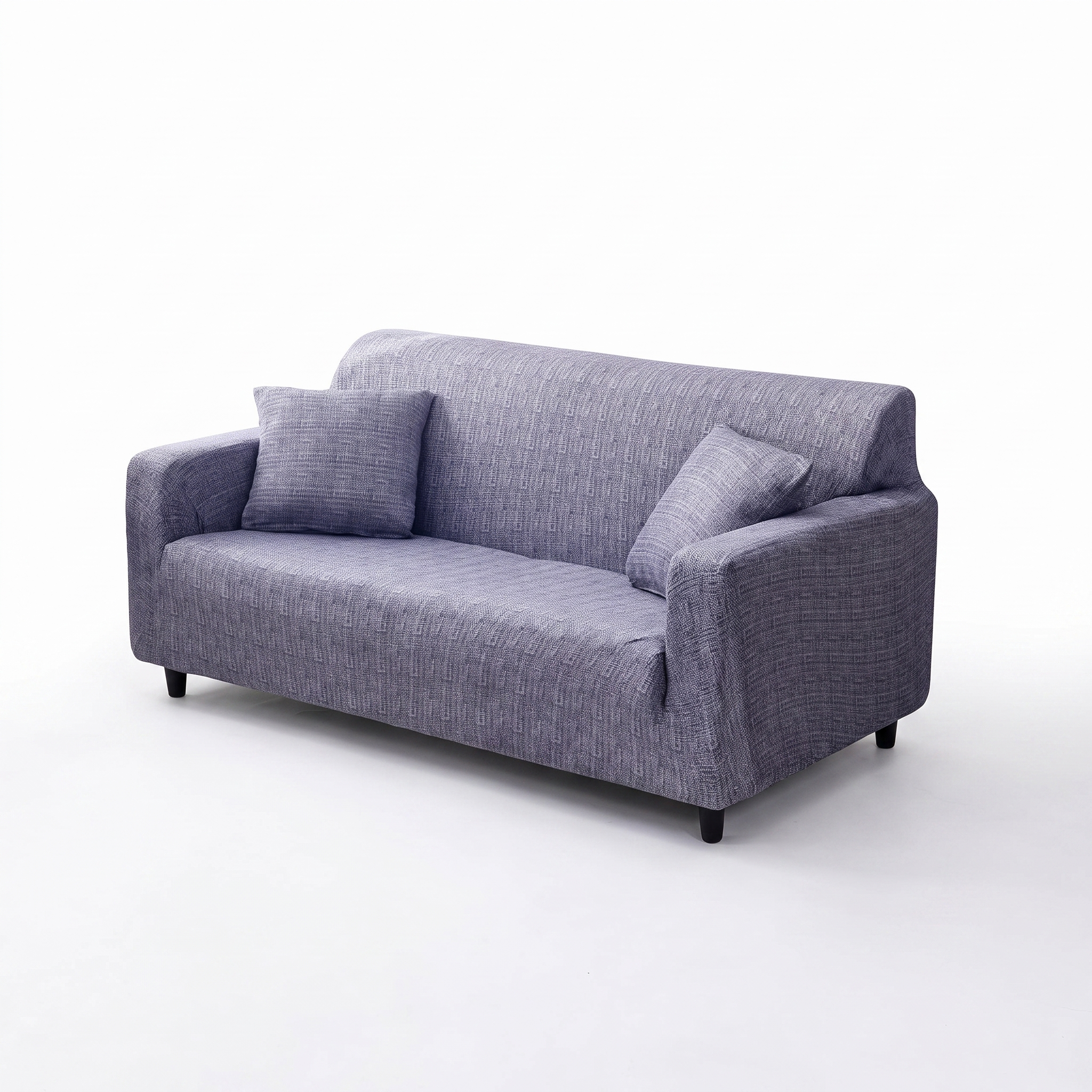 Stretch Sofa Slipcover – Slate Blue Herringbone Print – product photo on a white background | Brivenzo
