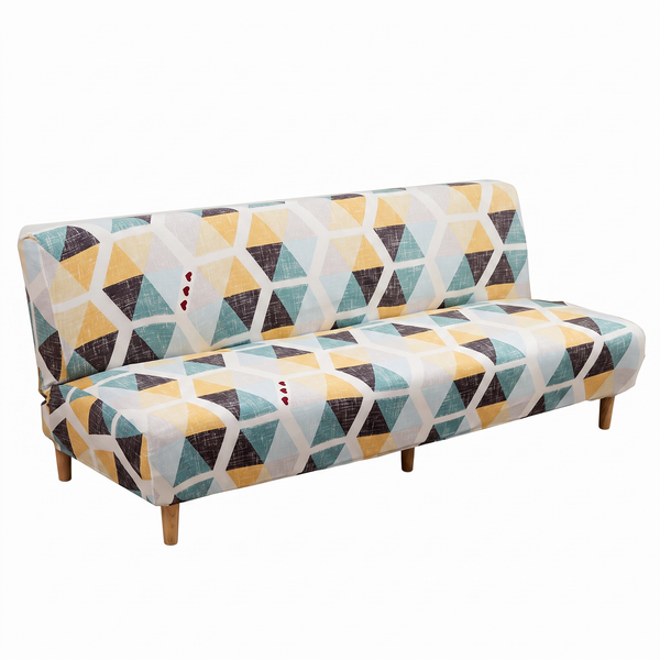 Stretch Sofa Slipcover – Teal Mustard Grey Diamond Print Sofa Bed – product photo on a white background | Brivenzo