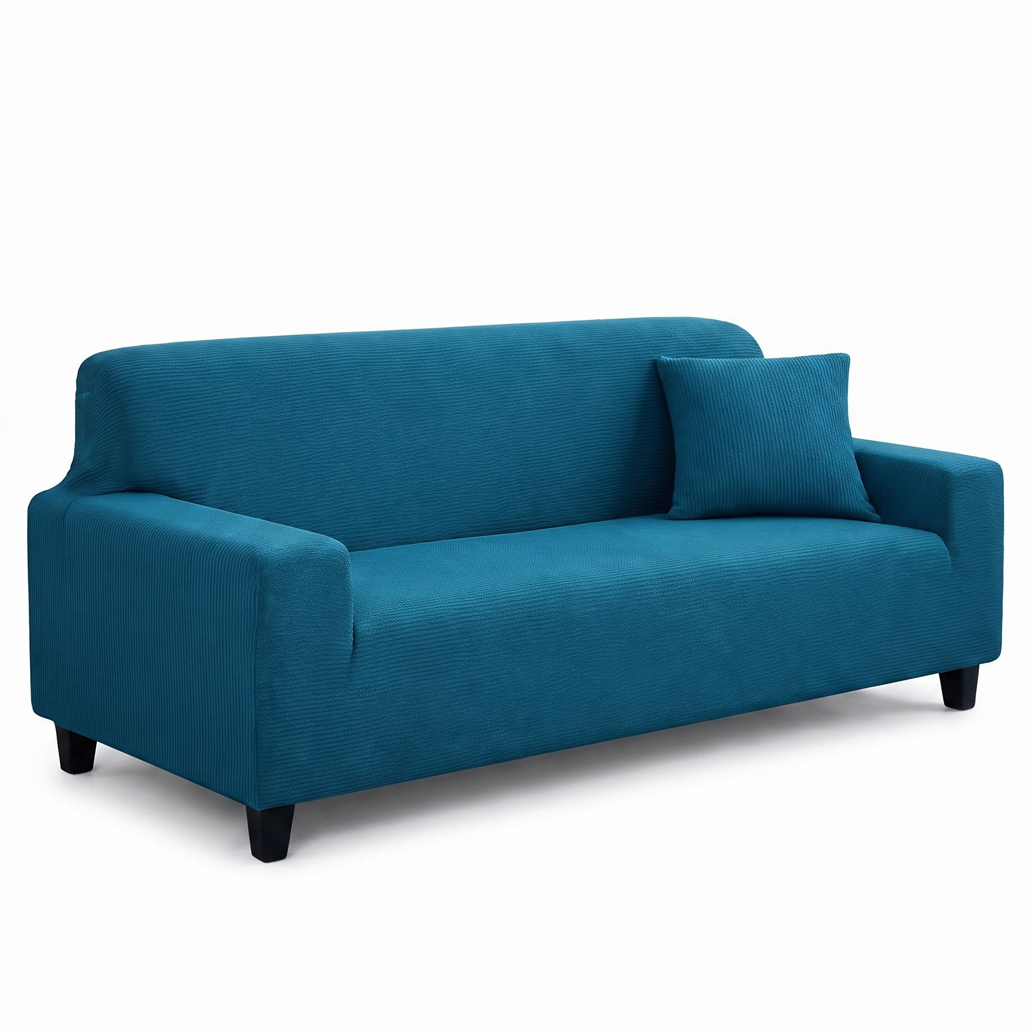 Stretch Sofa Slipcover – Teal Ribbed Stretch Fabric – product photo on a white background | Brivenzo