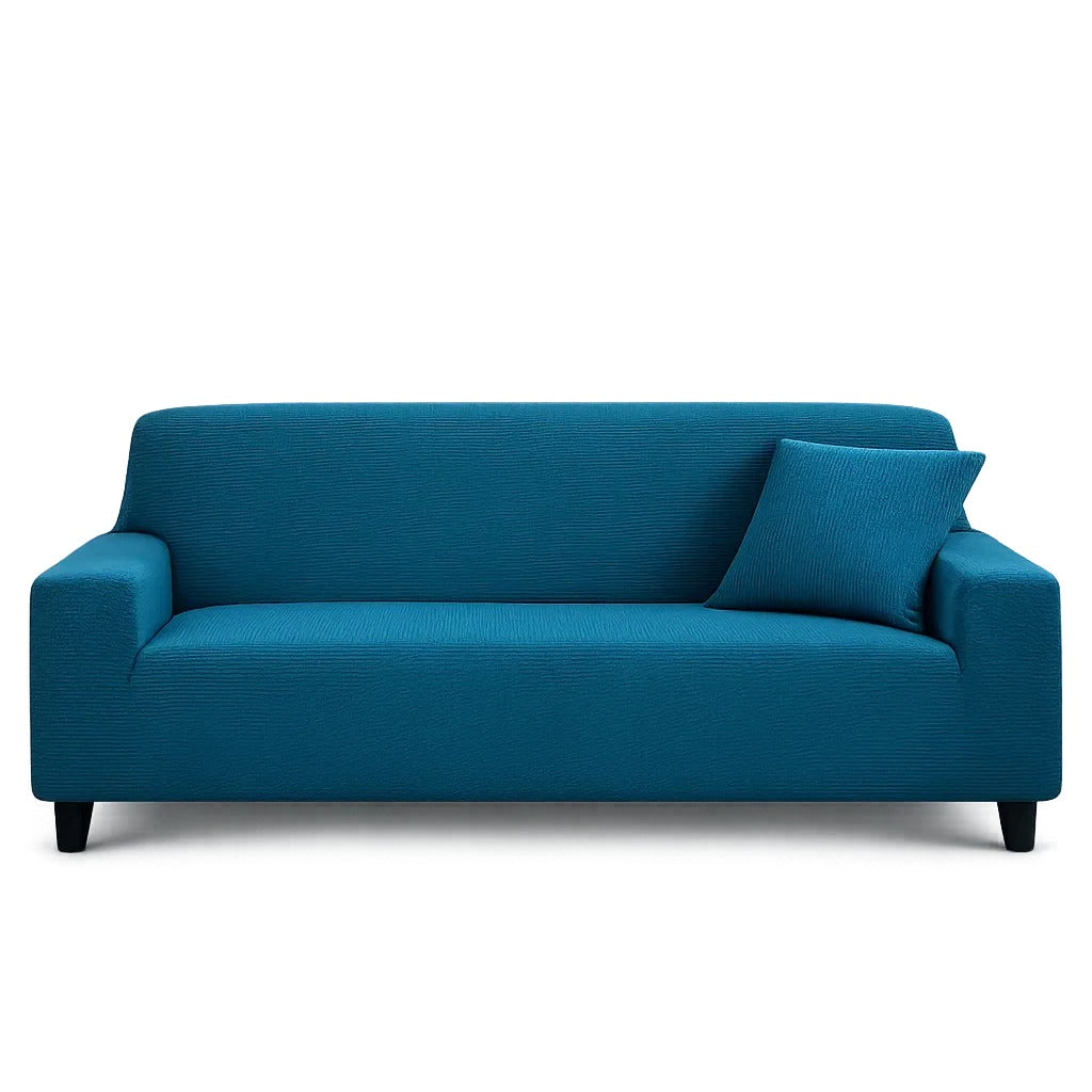 Stretch Sofa Slipcover – Teal Ribbed Stretch Fabric – product view 4 | Brivenzo