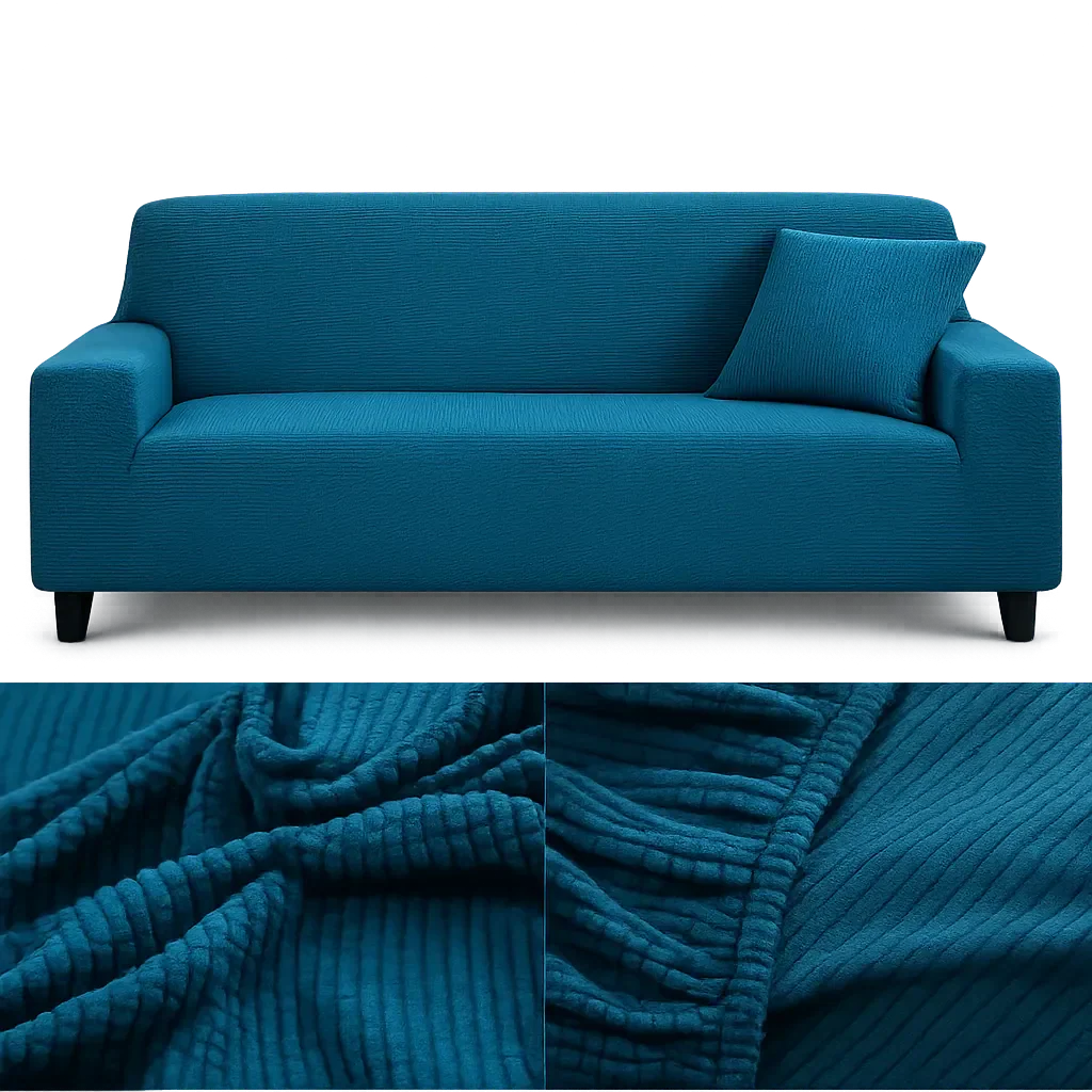 Stretch Sofa Slipcover – Teal Ribbed Stretch Fabric – product view 5 | Brivenzo