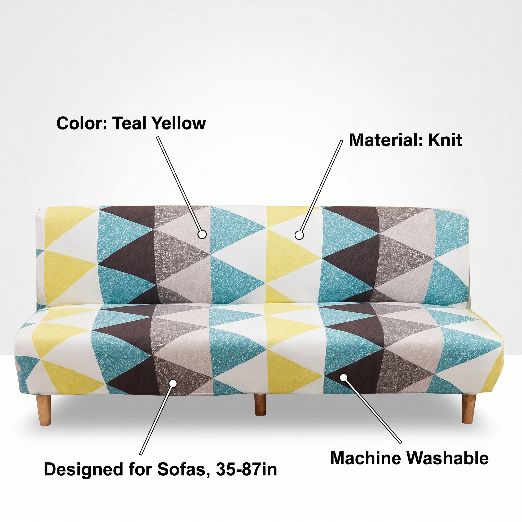 Stretch Sofa Slipcover – Teal Yellow Grey Triangle Print Sofa Bed – features and specifications overview | Brivenzo