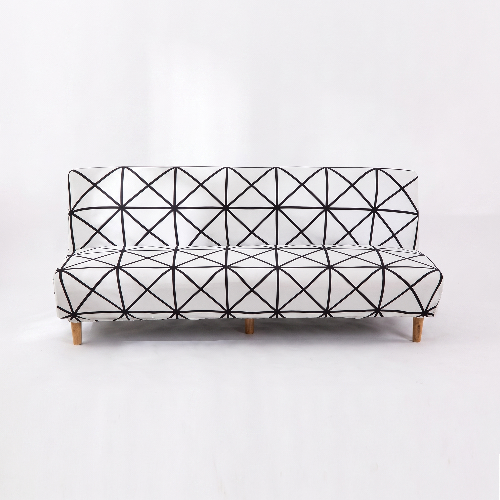 Stretch Sofa Slipcover – White Black Geometric Crystal Print Sofa Bed – product photo on a white background | Brivenzo