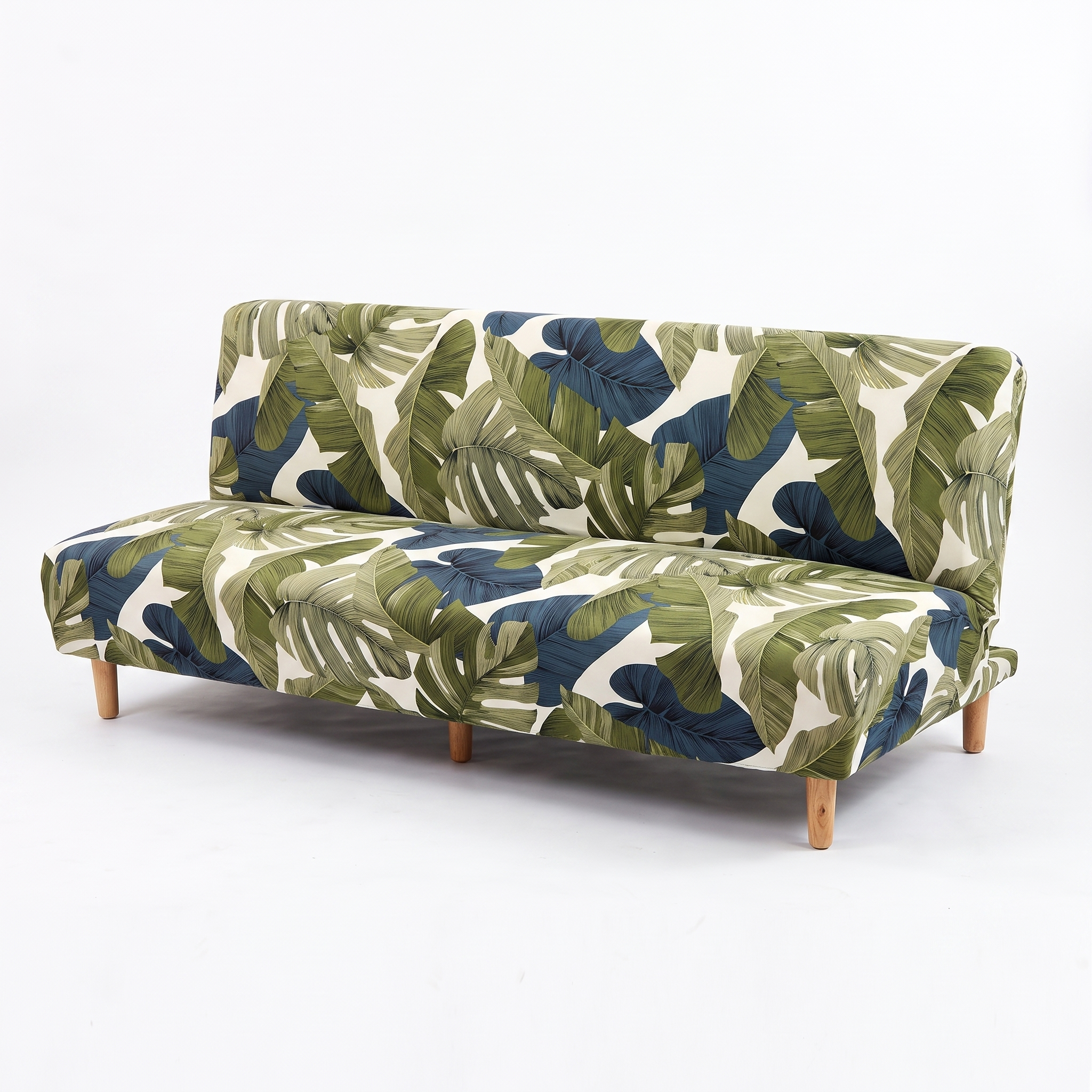 Stretch Sofa Slipcover White Green Palm Leaf Print Sofa Bed